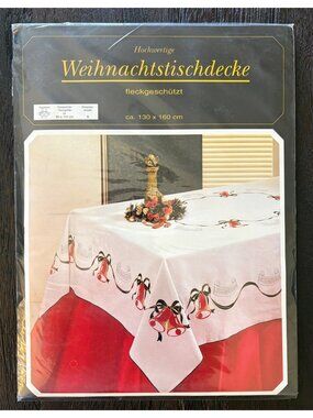 VTG Christmas German Tablecloth Stain Resistant High Quality Xmas Bells New
